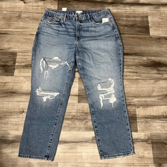 Good American Good Boy Straight Leg Distressed Jeans Indigo224 NWT Size 15 - Picture 1 of 9